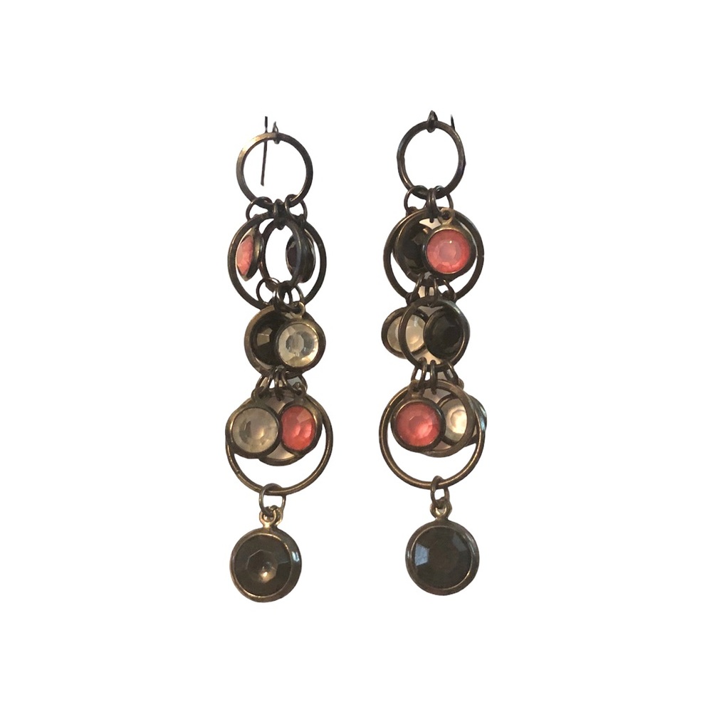 Boho Dangle Earrings Acrylic Stone Cluster Gunmetal Rustic‎ Statement Drop